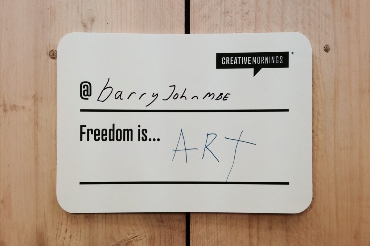 Barry John's card representing the theme of Freedom. Freedom is Art.
