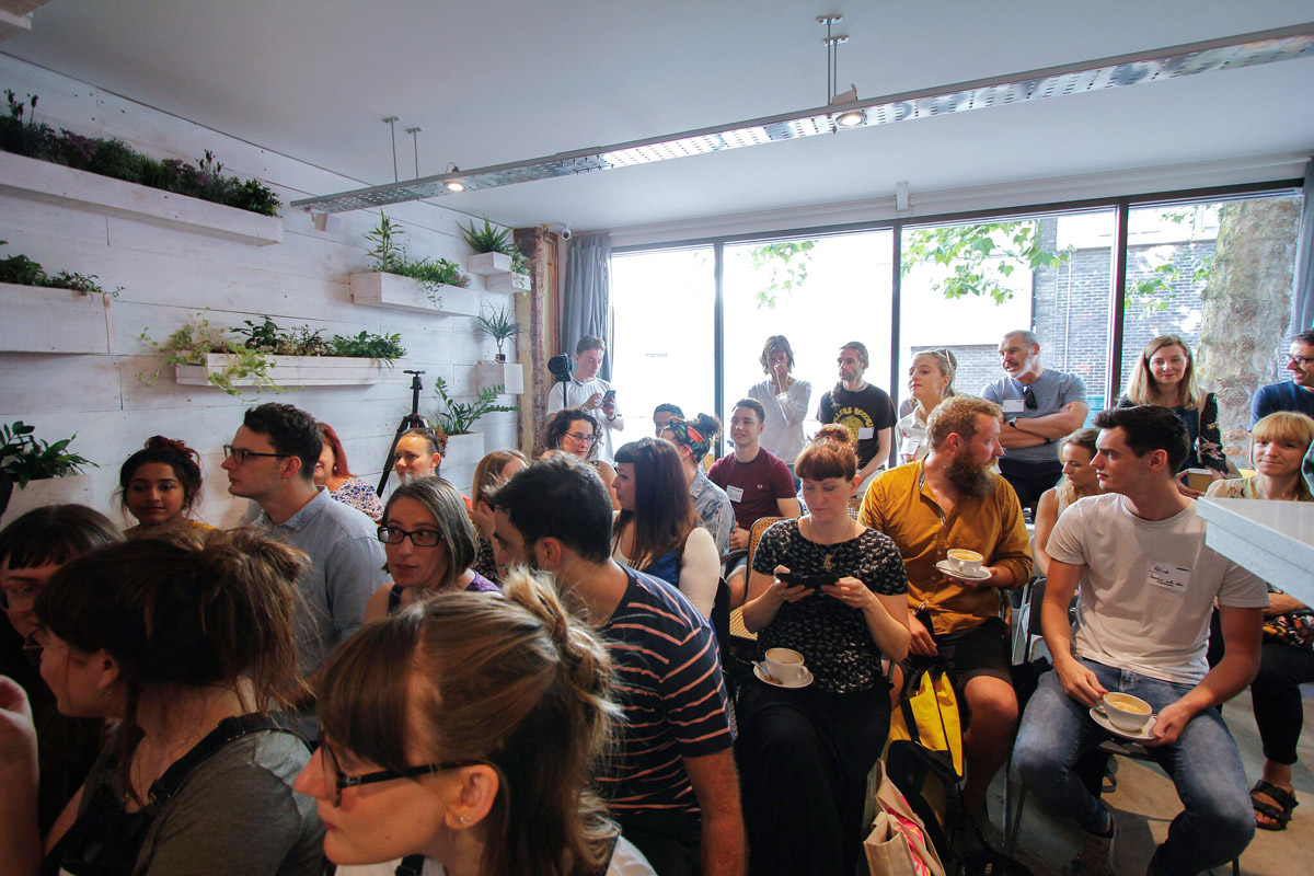 The lovely bunch of attendees from Sarah Burley's talk at bigmoose coffee co.