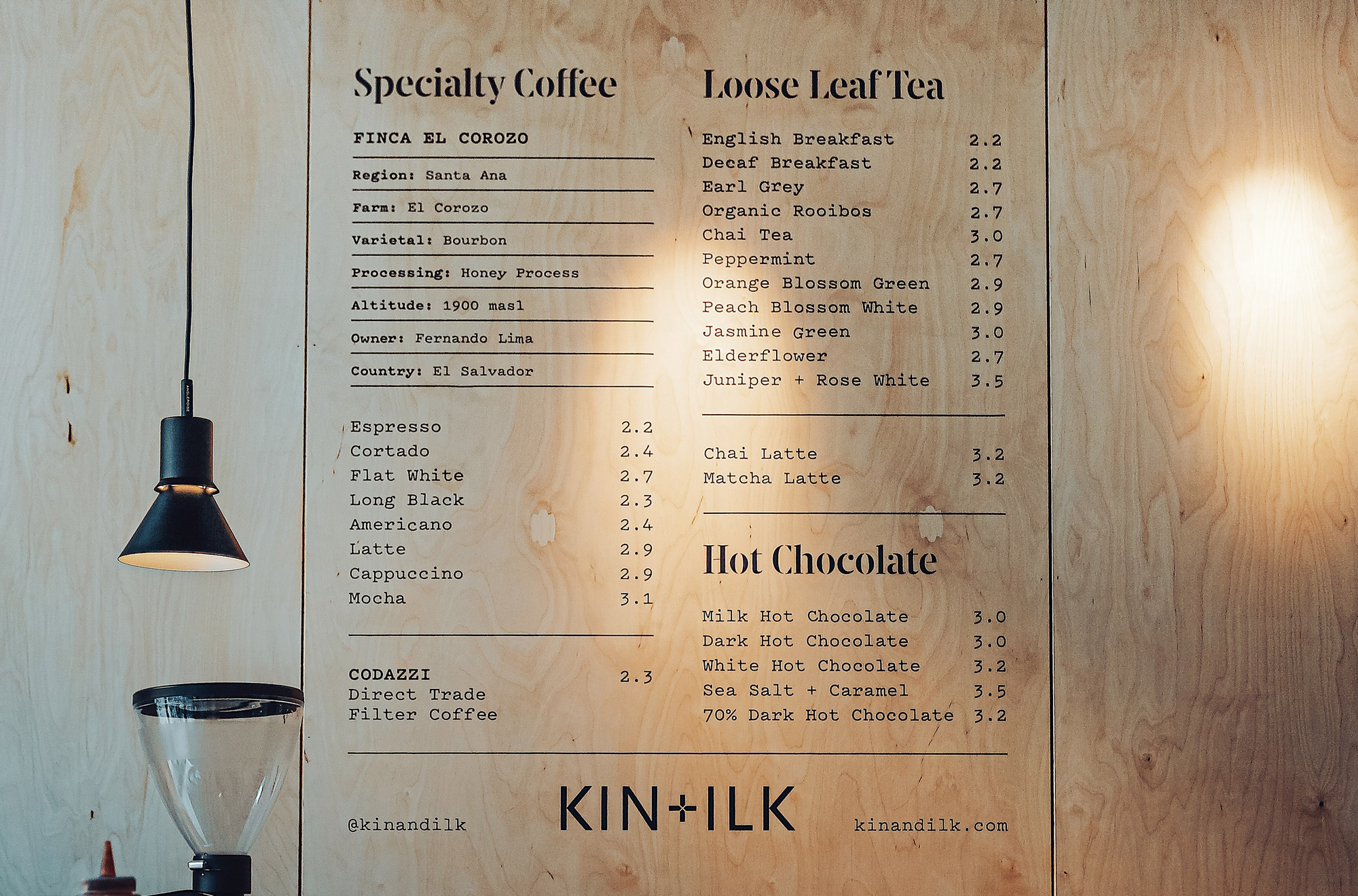 Lit up wall menu.